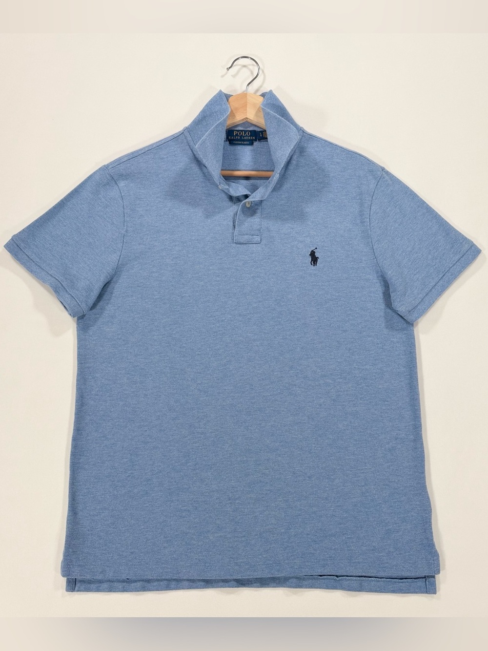 Polo Ralph Lauren Mens Large Custom Slim Fit Light Blue Short Sleeve Polo Shirt
